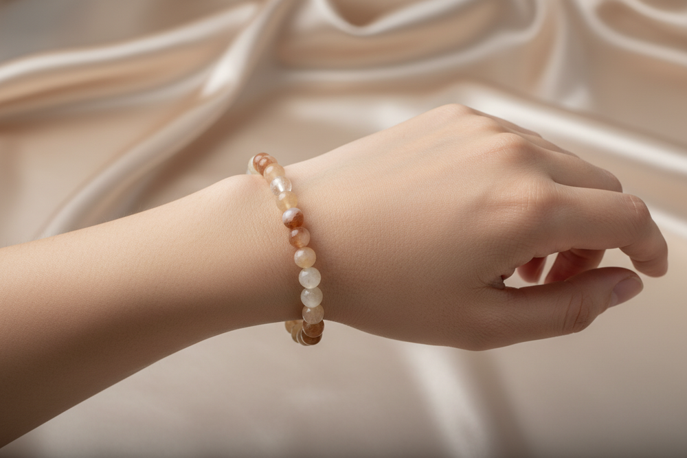 Natural Brown & Cream Crystal Stone Bracelet   Fashion