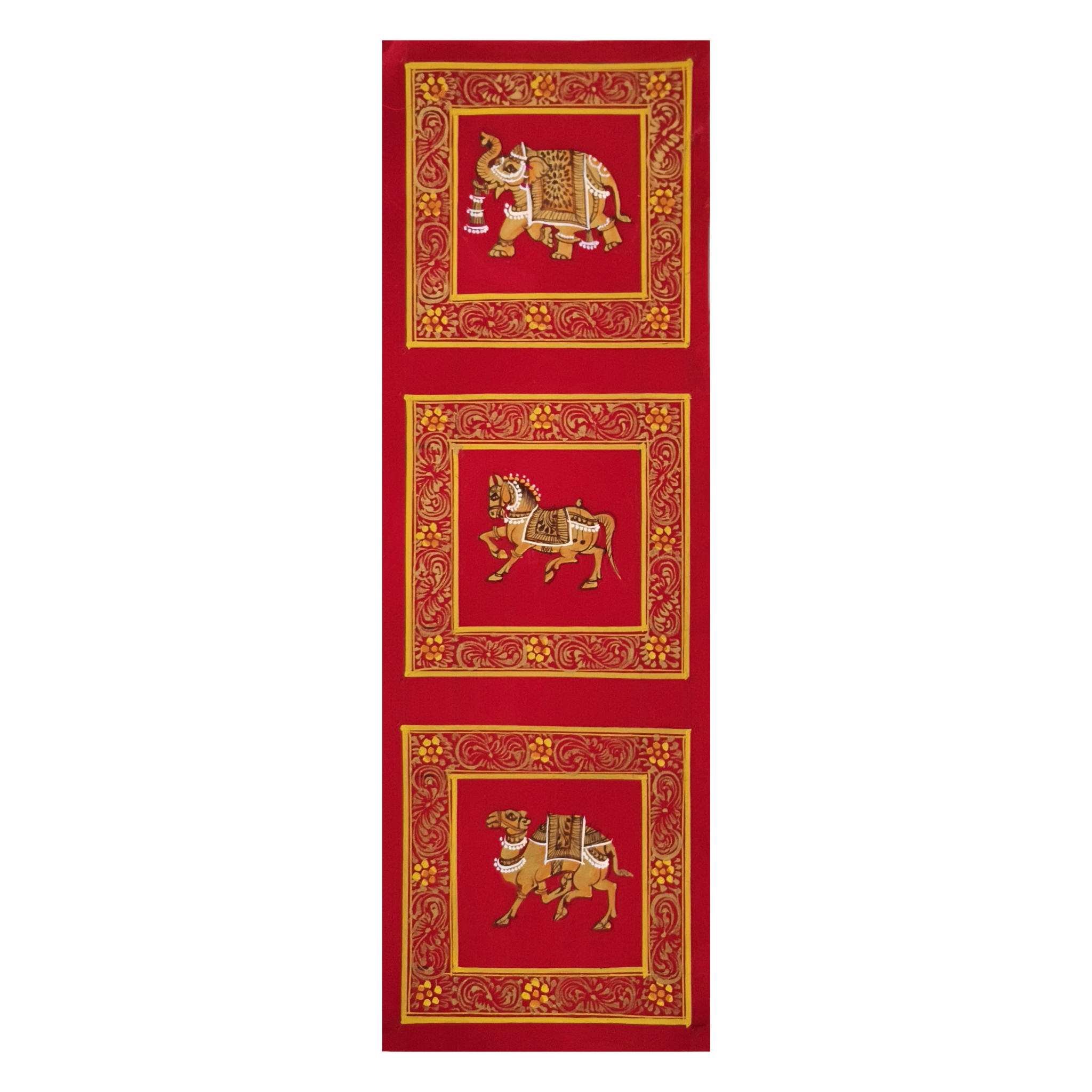 Golden Animal Miniatures on a Scarlet Background Painting