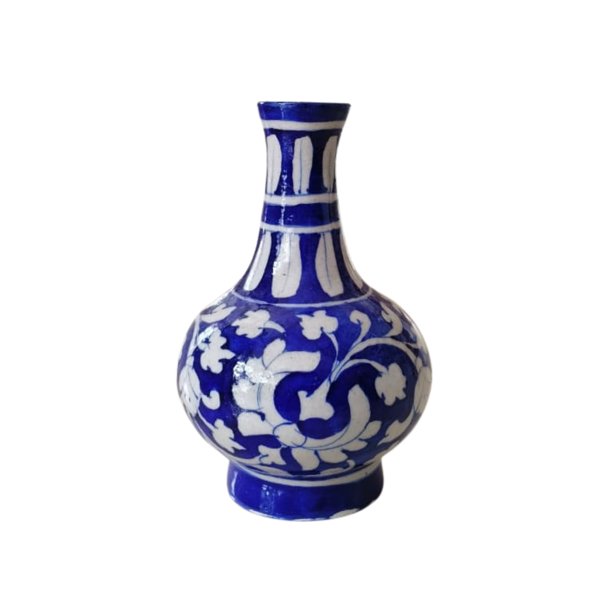 Classic Blue Pottery Floral Vase | Hand-Painted Quartz Decor