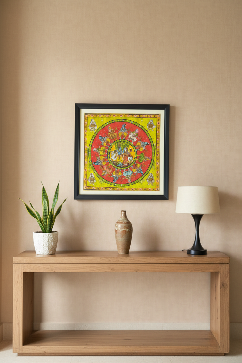 Hand-Painted Ras Leela Cheriyala Painting – Traditional Indian Krishna Wall Art   Cheriyala Painting