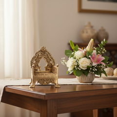 Brass Miniature Throne – Handcrafted Traditional Indian Simhasana for Idols