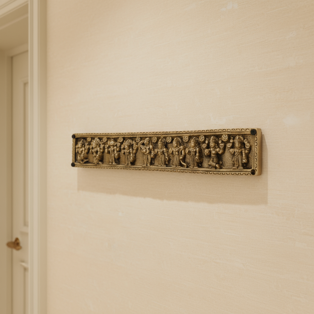 Brass Dashavatara Wall Hanging - Ten Avatars of Lord Vishnu Art