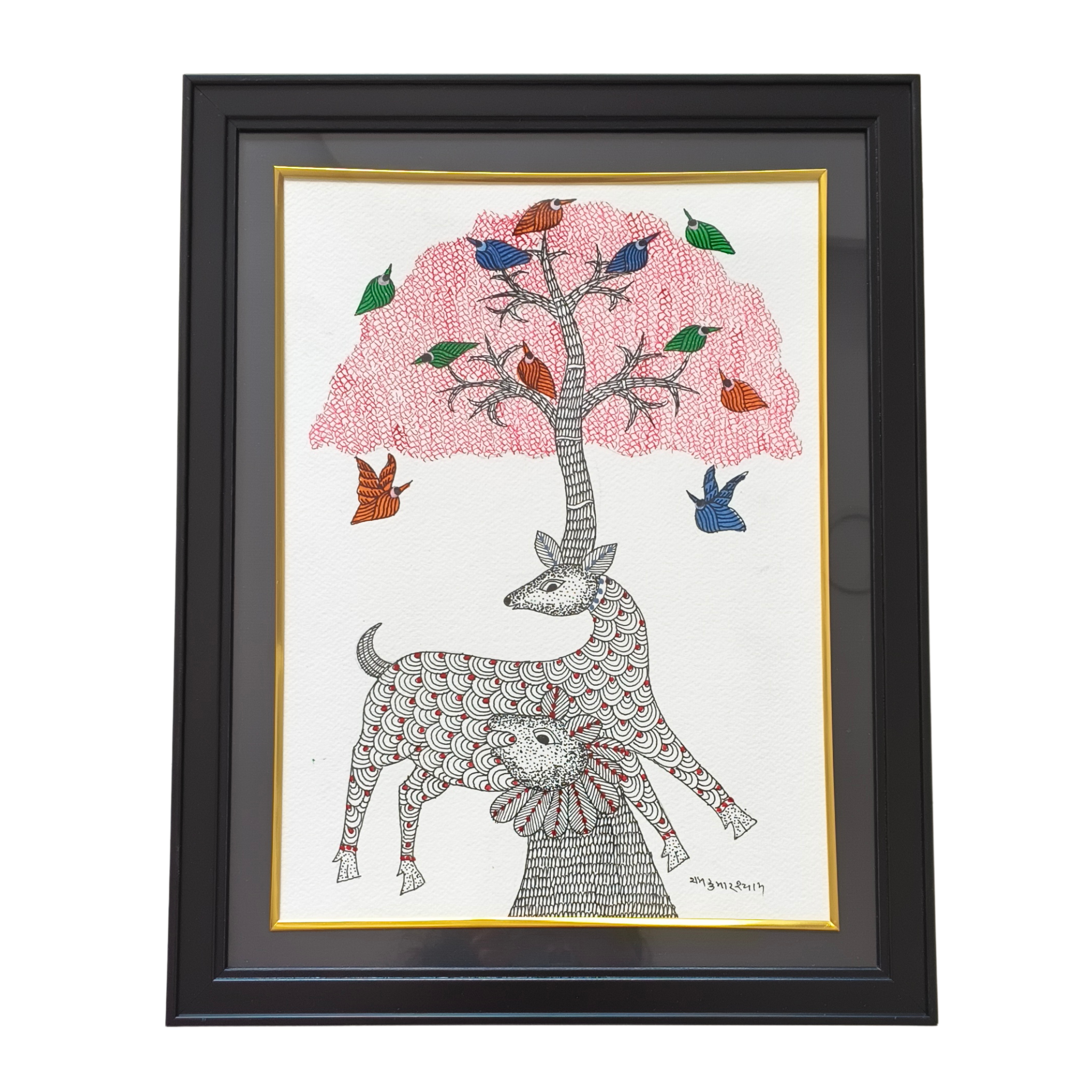 Harmony of Nature – Gond Painting of Deer and Tree of Life