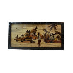 Traditional Indian Village Scene Wood Inlay Mysore   Inlay Art