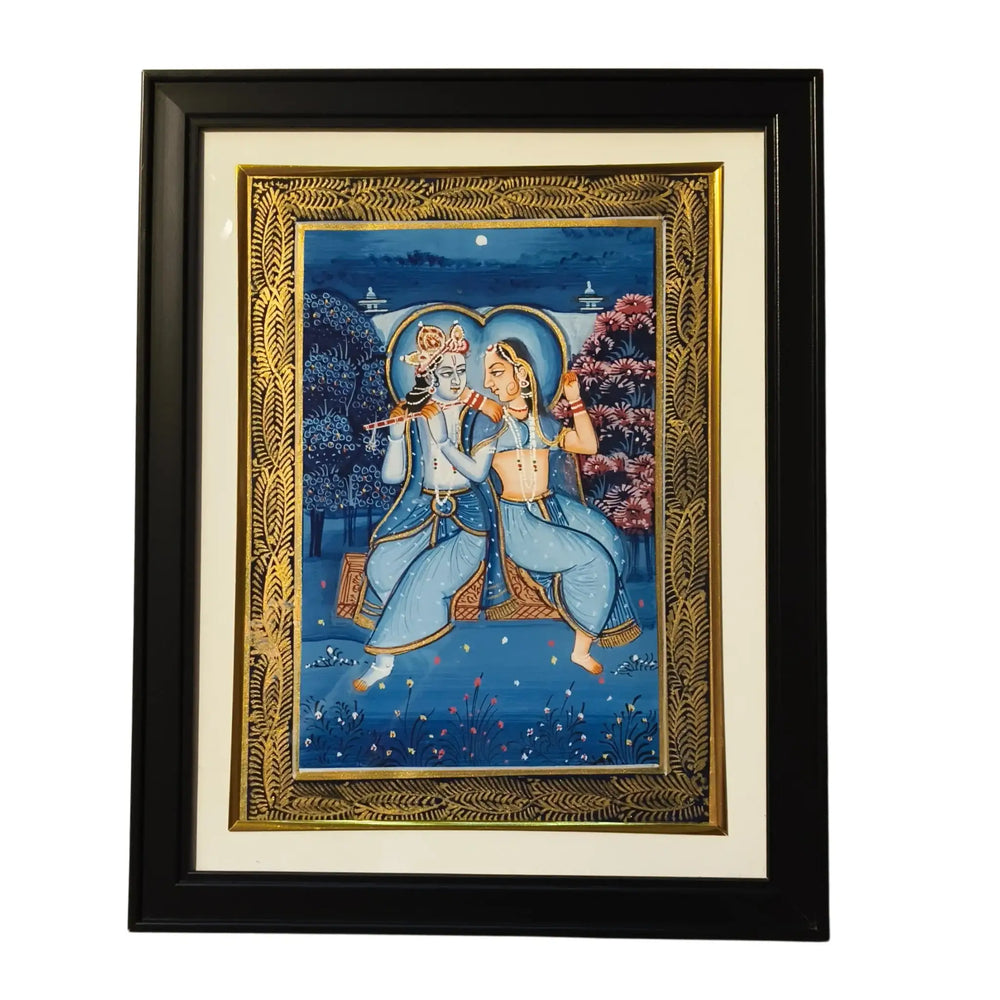Divine Union of Radha and Krishna – A Rajasthani Miniature   Paintings
