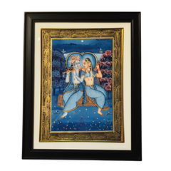 Divine Union of Radha and Krishna – A Rajasthani Miniature