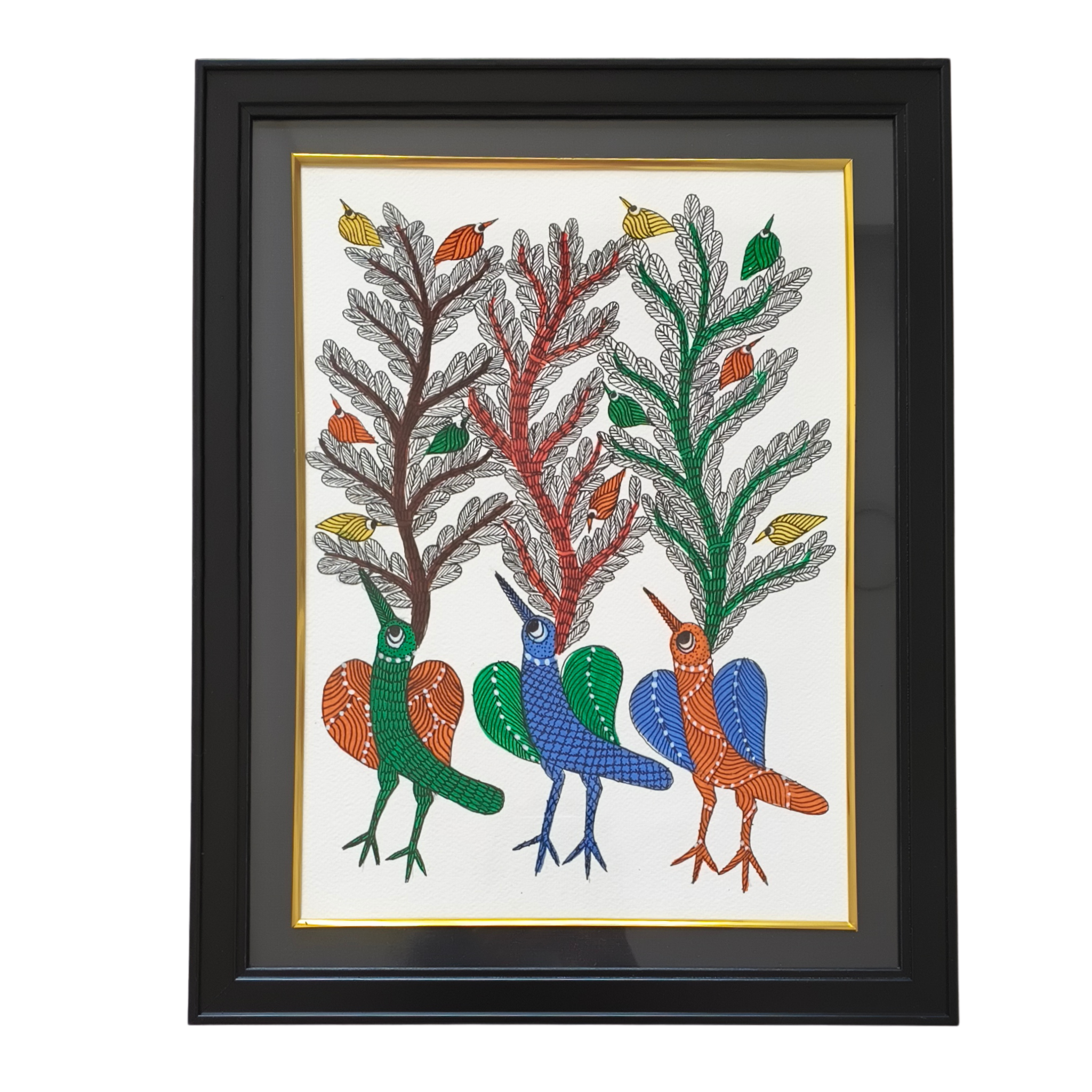 Song of the Forest – Gond Painting of Birds and Trees