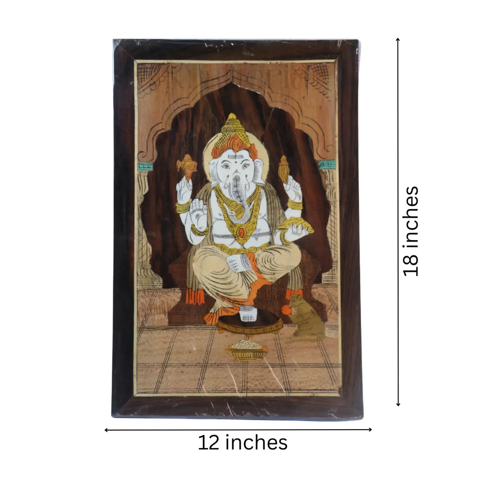 Lord Ganesha with Shankh & Chakra – Rosewood Inlay Art Frame   Inlay Art