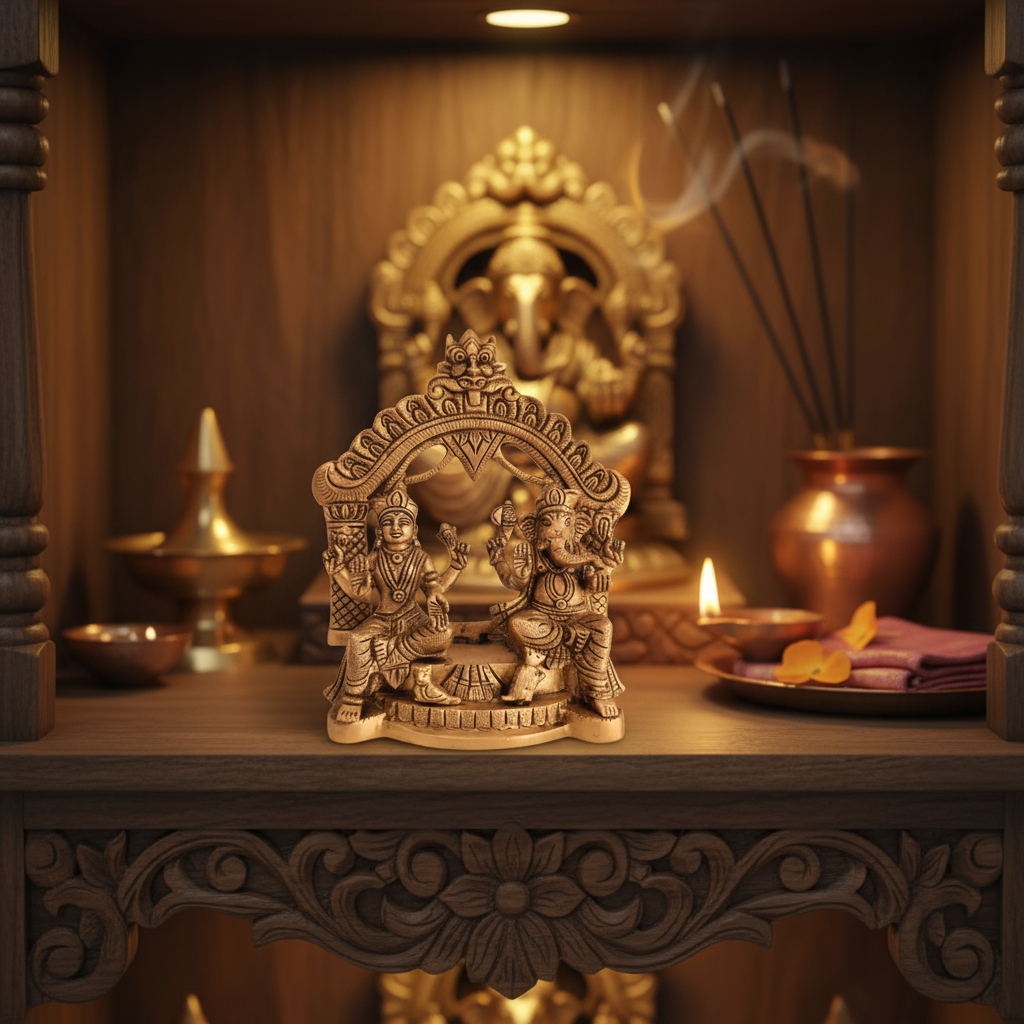 Brass Lakshmi and Ganesha Idol under Archway | Prabhavali