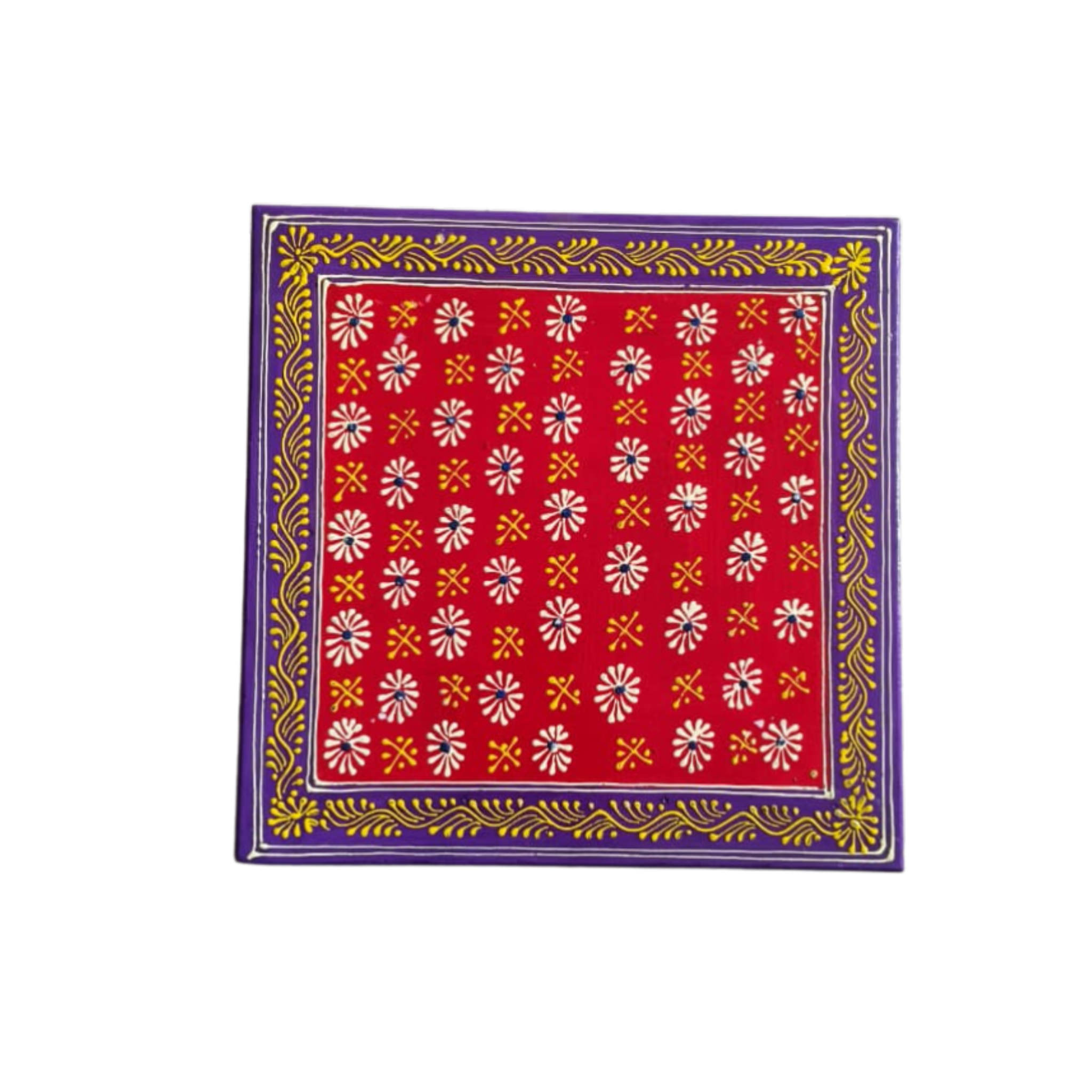 Hand-Painted Wooden Pooja Stool (Chowki) with Traditional Design