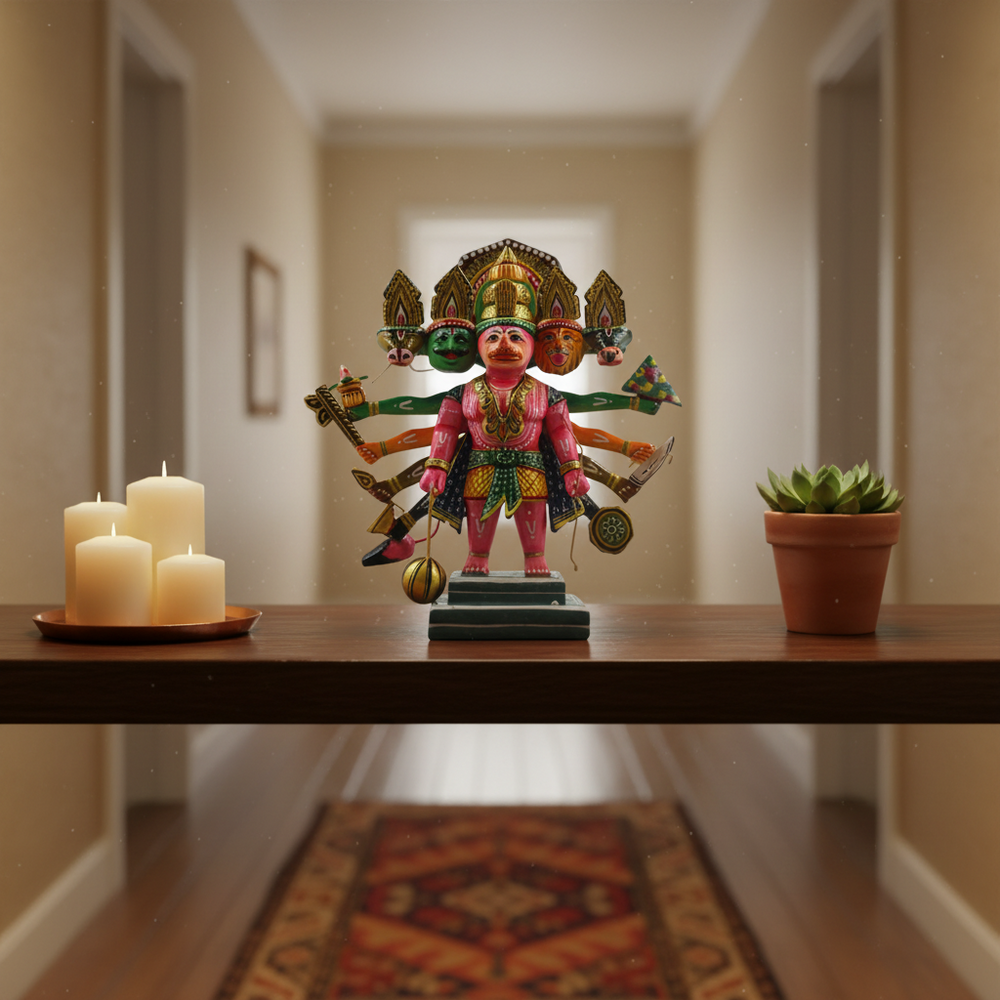 Handcrafted Panchamukhi Hanuman – Spiritual Decor for Protection & Power   Wooden Lacquerware