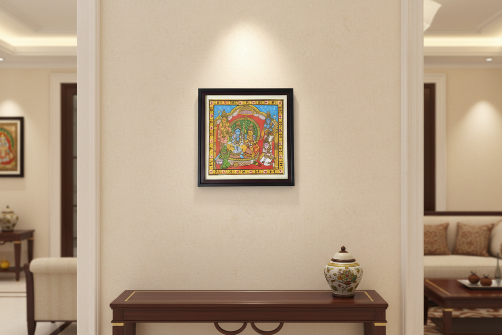 Hand-Painted Rama & Sita Cheriyal Painting – Traditional Telangana Folk Art Wall Decor   Cheriyala Painting