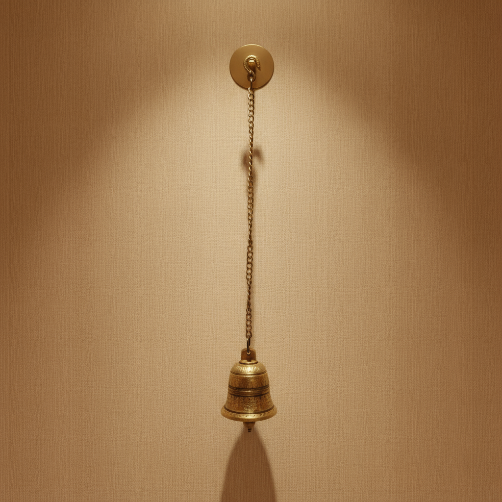 Handcrafted Antique Finish Hanging Brass Temple Bell with Chain and Hook