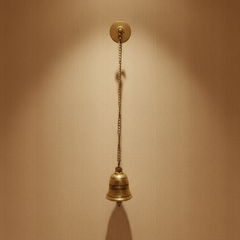 Handcrafted Antique Finish Hanging Brass Temple Bell with Chain and Hook
