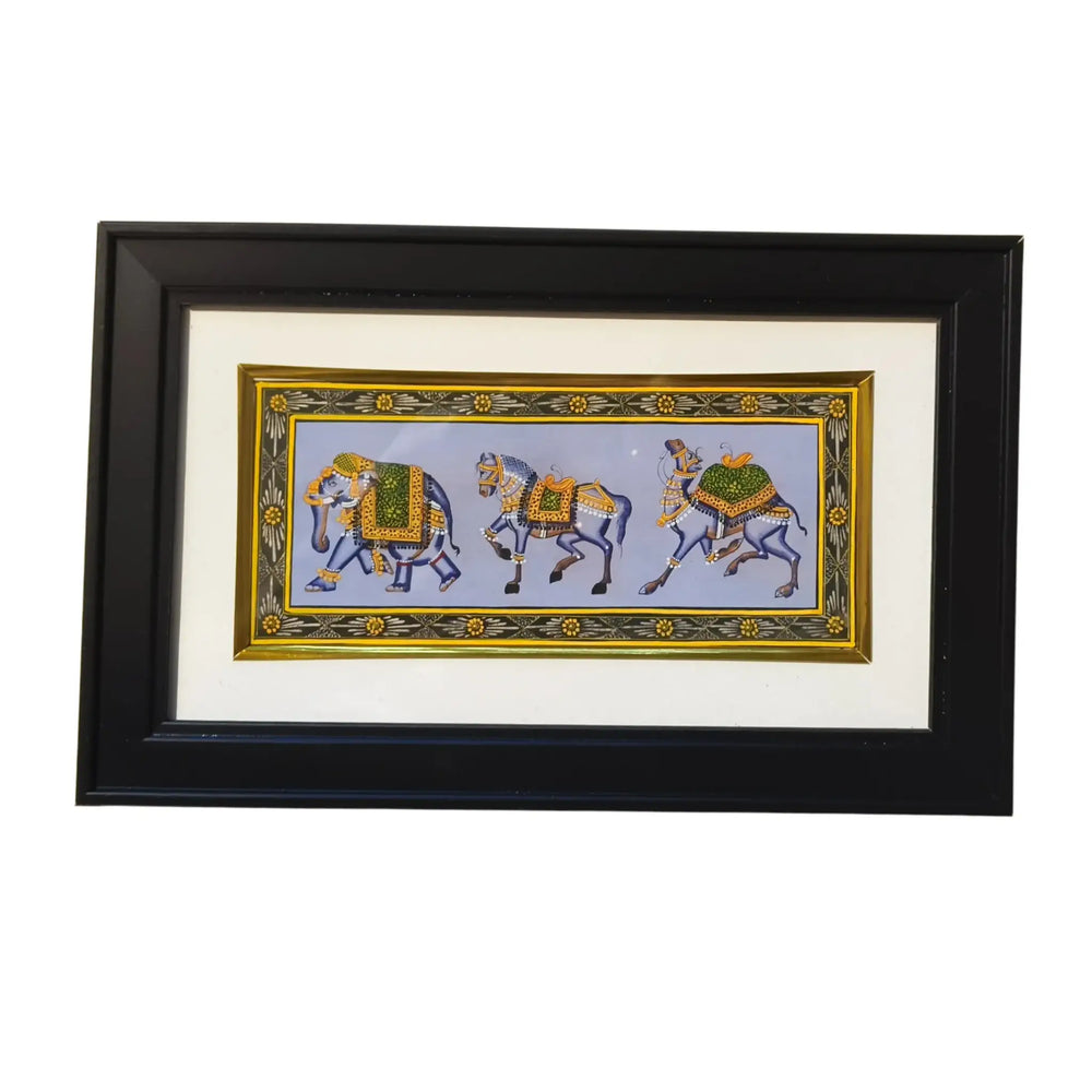Regal Procession of the Royal Steeds – A Rajasthani Miniature   Paintings