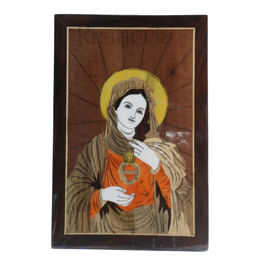 Mother Mary (Mary Mata) in Rosewood Inlay – Handcrafted Spiritual Wall Frame Arun