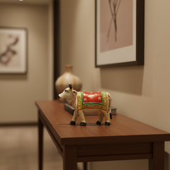 Hand-Painted Wooden Cow – Colorful Decorative Figurine