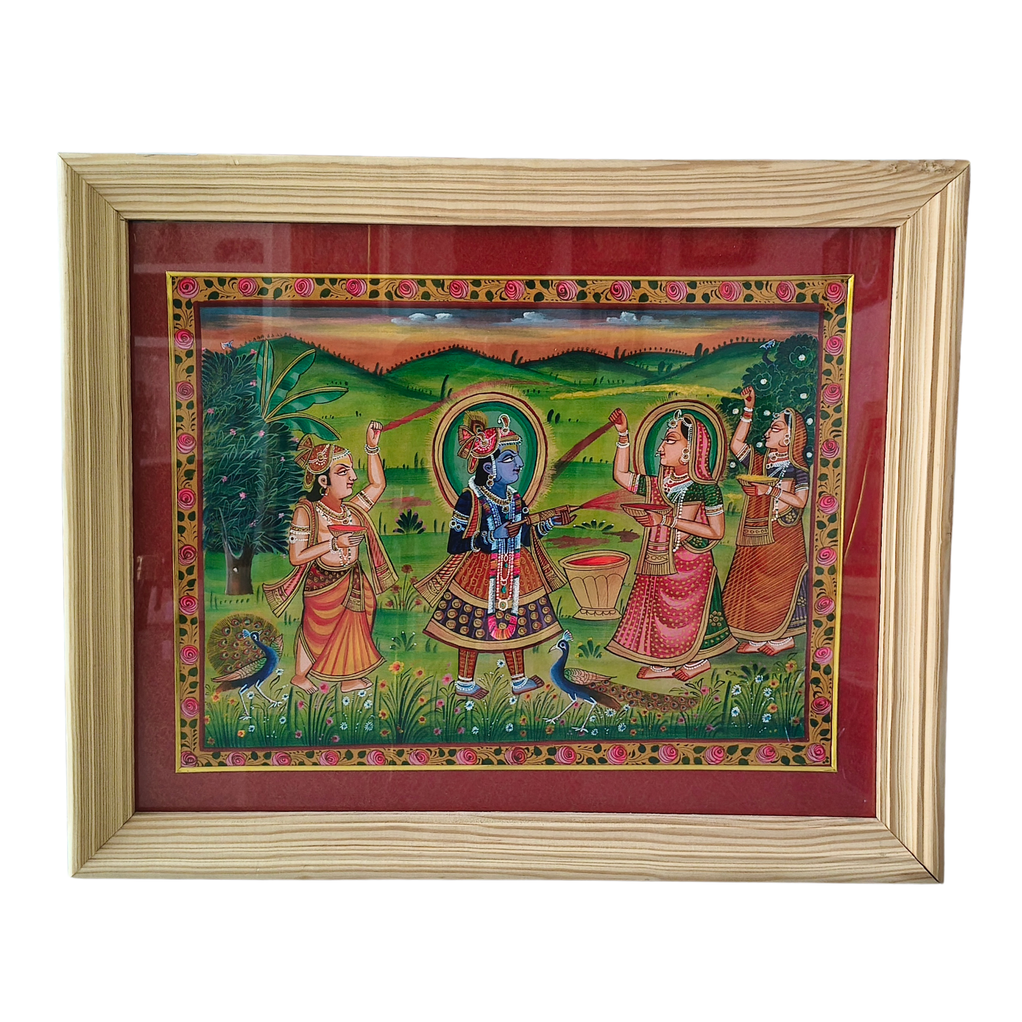 Vrindavan in Bloom - Krishna’s Holi Revelry Miniature Painting