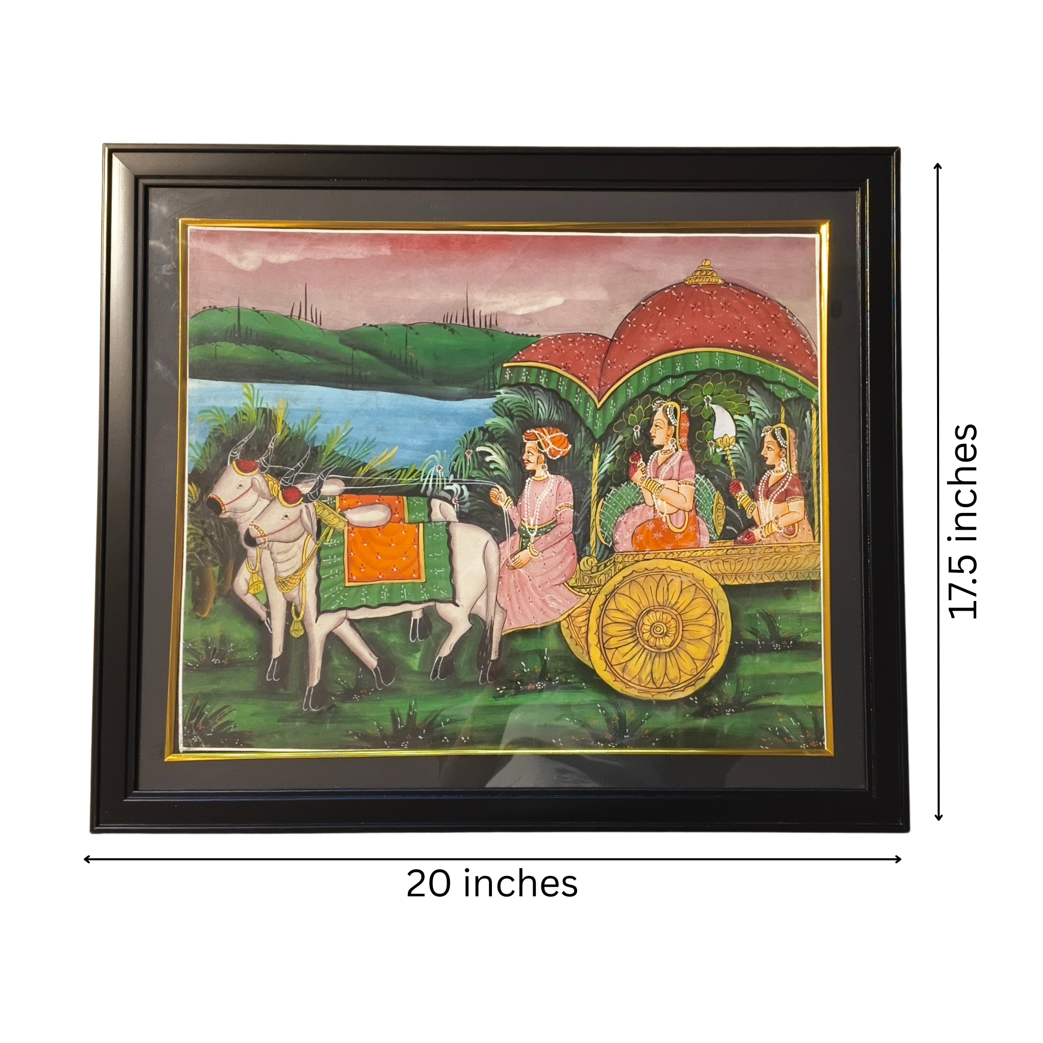 The Royal Journey in an Ox-Drawn Chariot – A Rajasthani Miniature Painting