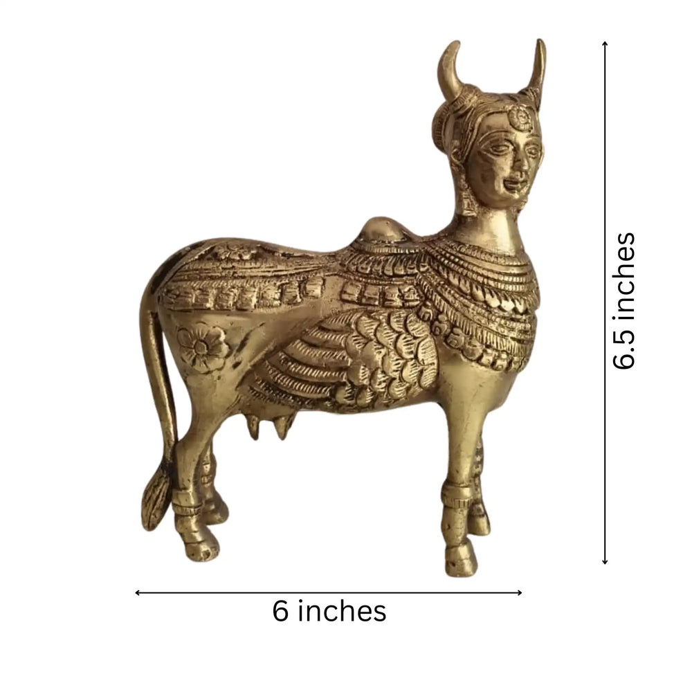 Divine Brass Kamadhenu with Calf – Sacred Vastu and Pooja Idol   Brass Ware