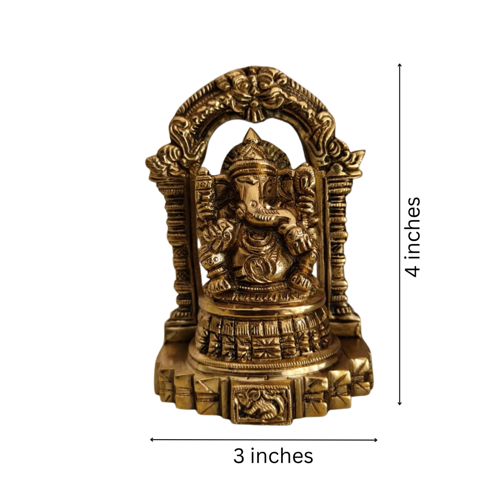 Brass Ganesha Idol with Prabhavali Arch - Lord of New Beginnings   Brass Artwork