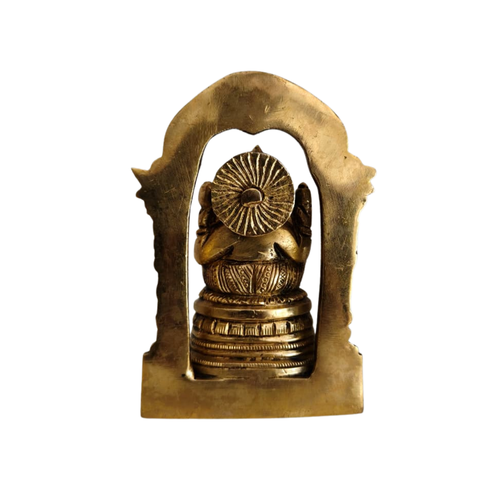 Brass Ganesha Idol with Prabhavali Arch - Lord of New Beginnings   Brass Artwork