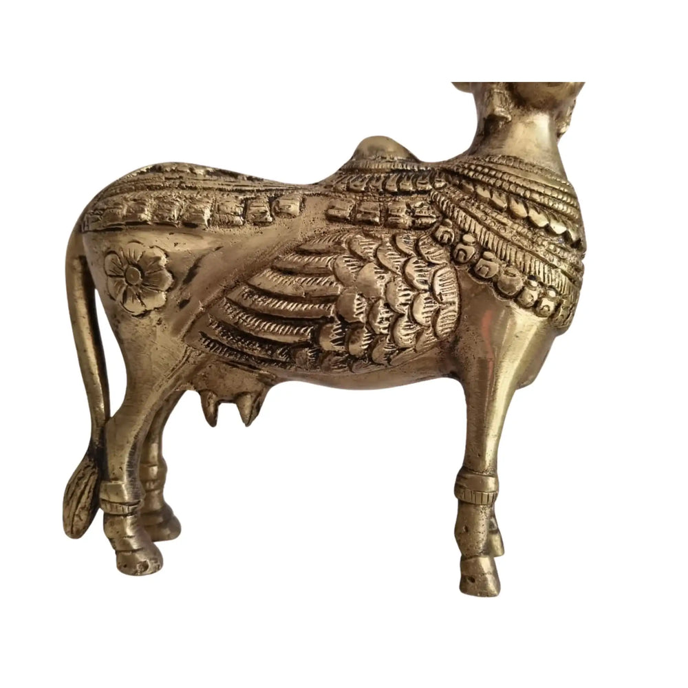 Divine Brass Kamadhenu with Calf – Sacred Vastu and Pooja Idol   Brass Ware