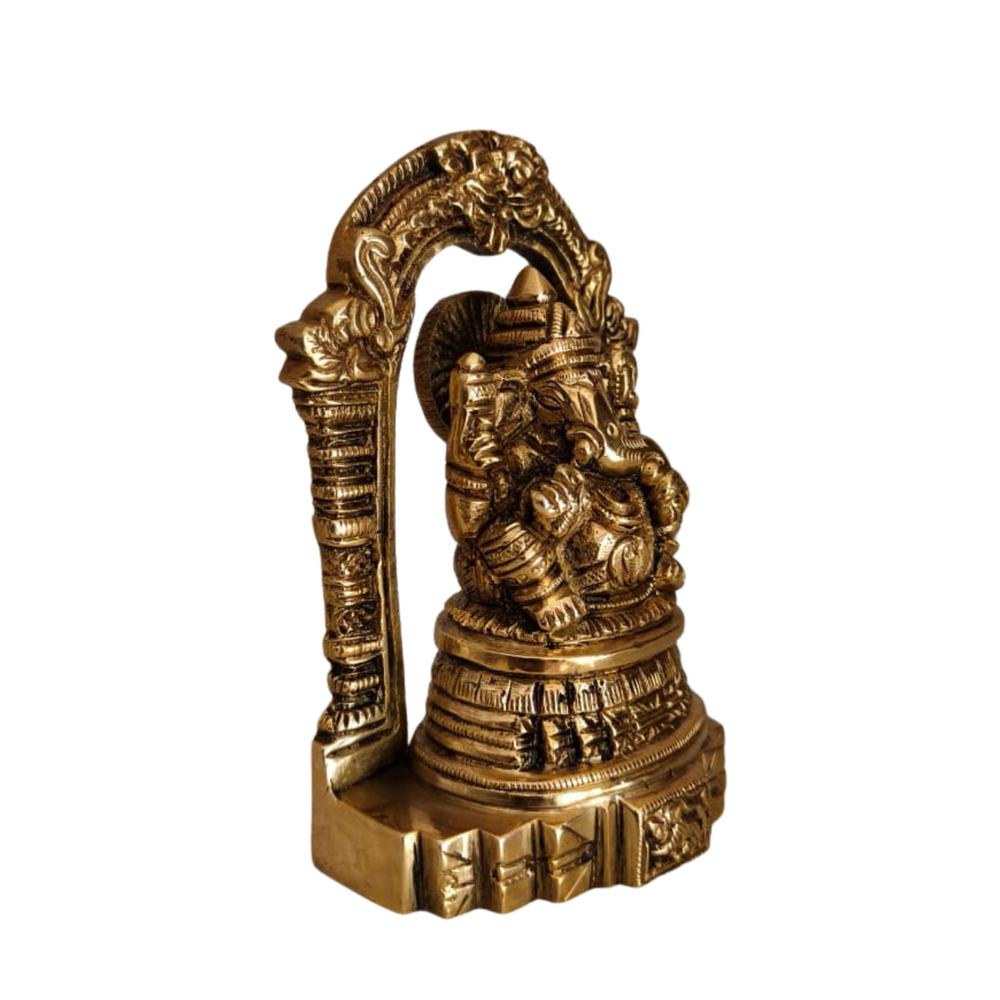 Brass Ganesha Idol with Prabhavali Arch - Lord of New Beginnings   Brass Artwork