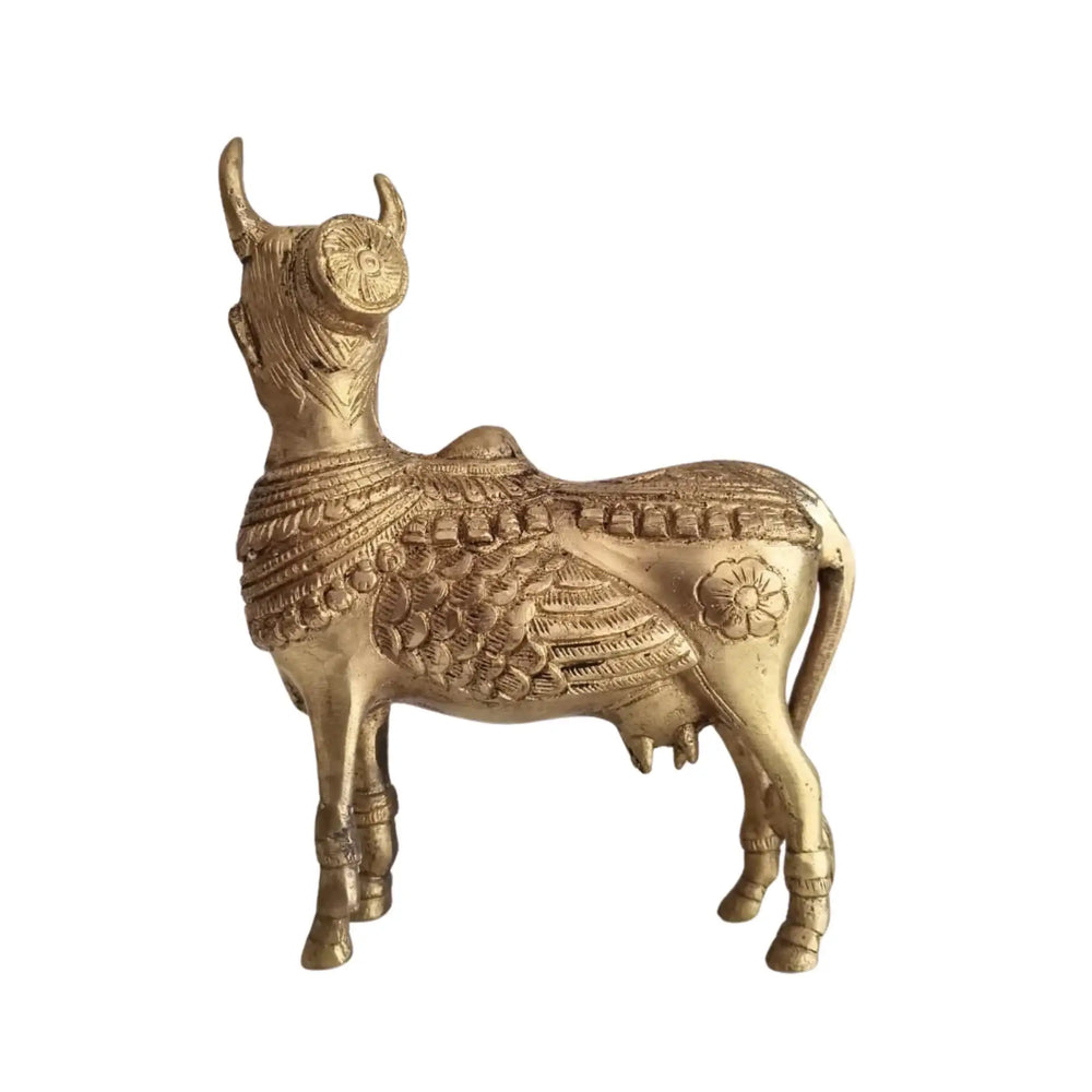 Divine Brass Kamadhenu with Calf – Sacred Vastu and Pooja Idol   Brass Ware