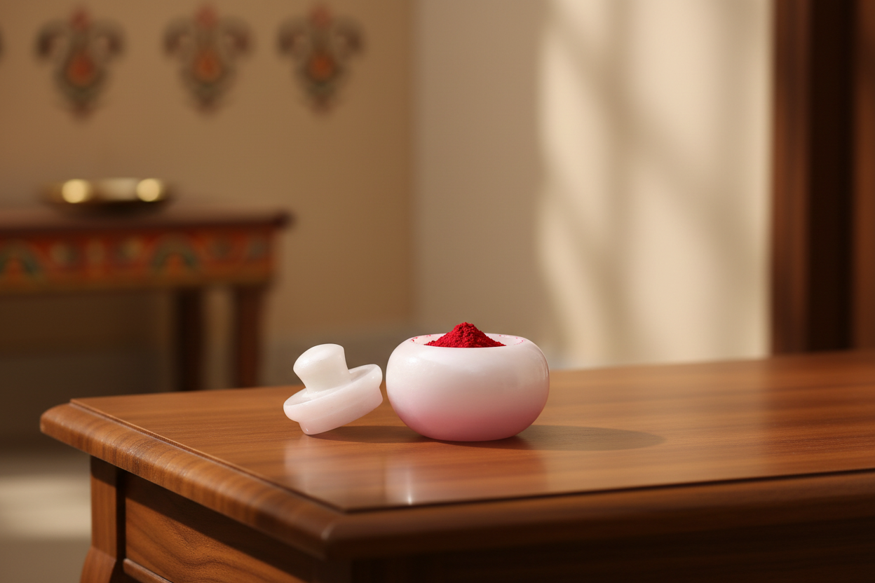 Handcrafted Marble Kumkum Box – Traditional Puja Accessory   Marble Soft Stone