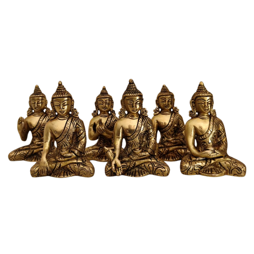 Set of 6 Handcrafted Brass Buddha Idols - Various Mudras for Zen Decor   Brass Artwork