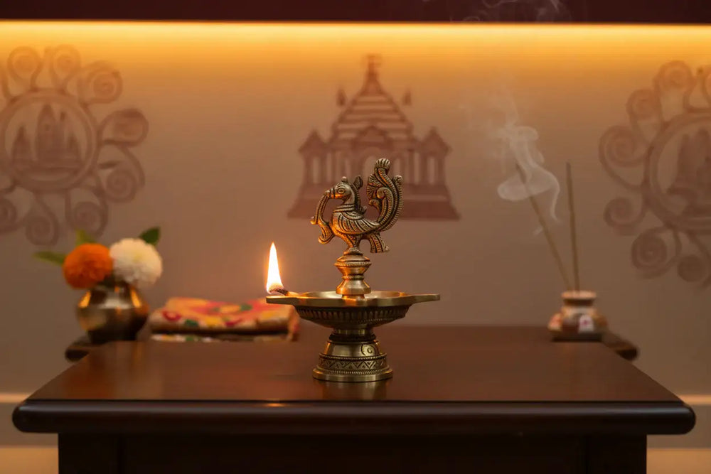 Brass Peacock Aishwarya Diya - Star-Shaped Traditional Oil Lamp   Brass Ware