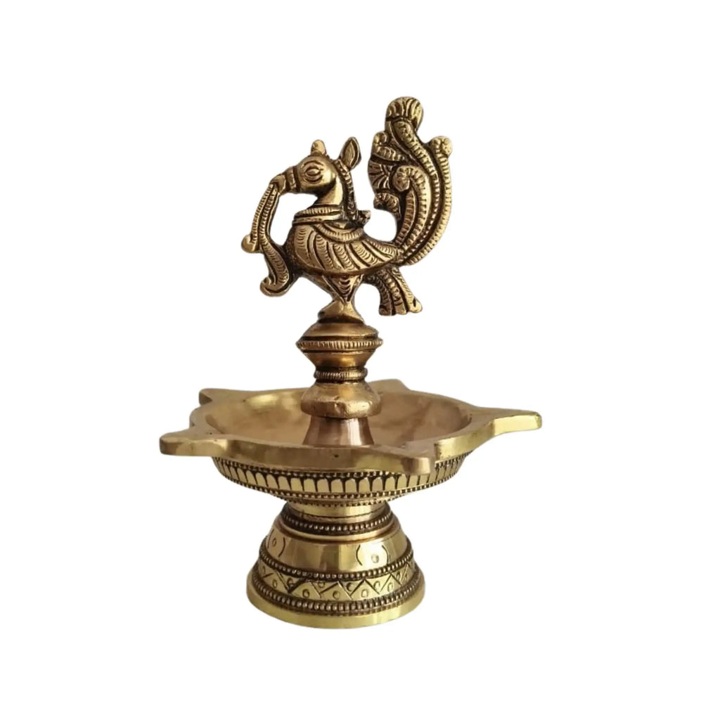 Brass Peacock Aishwarya Diya - Star-Shaped Traditional Oil Lamp   Brass Ware