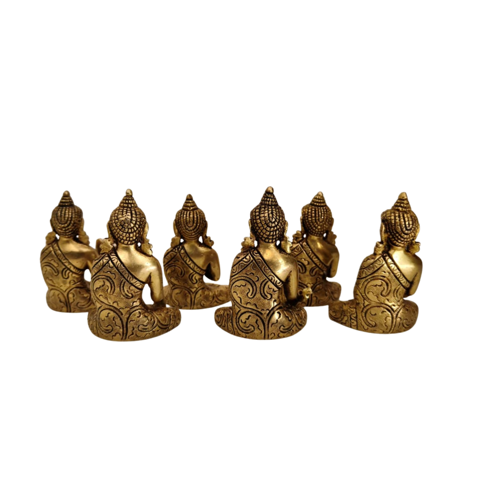 Set of 6 Handcrafted Brass Buddha Idols - Various Mudras for Zen Decor   Brass Artwork