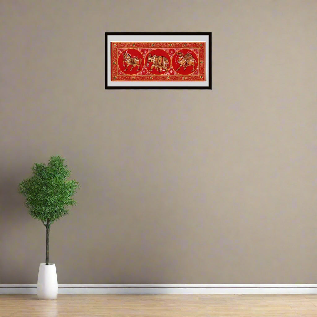 Crimson Majesty - A Gilded Miniature Procession Painting