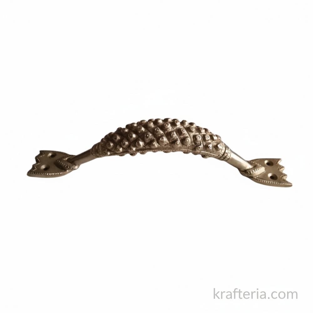 Antique Brass Textured Door Handle – Handcrafted Decorative Pull Handle   Brass Artwork