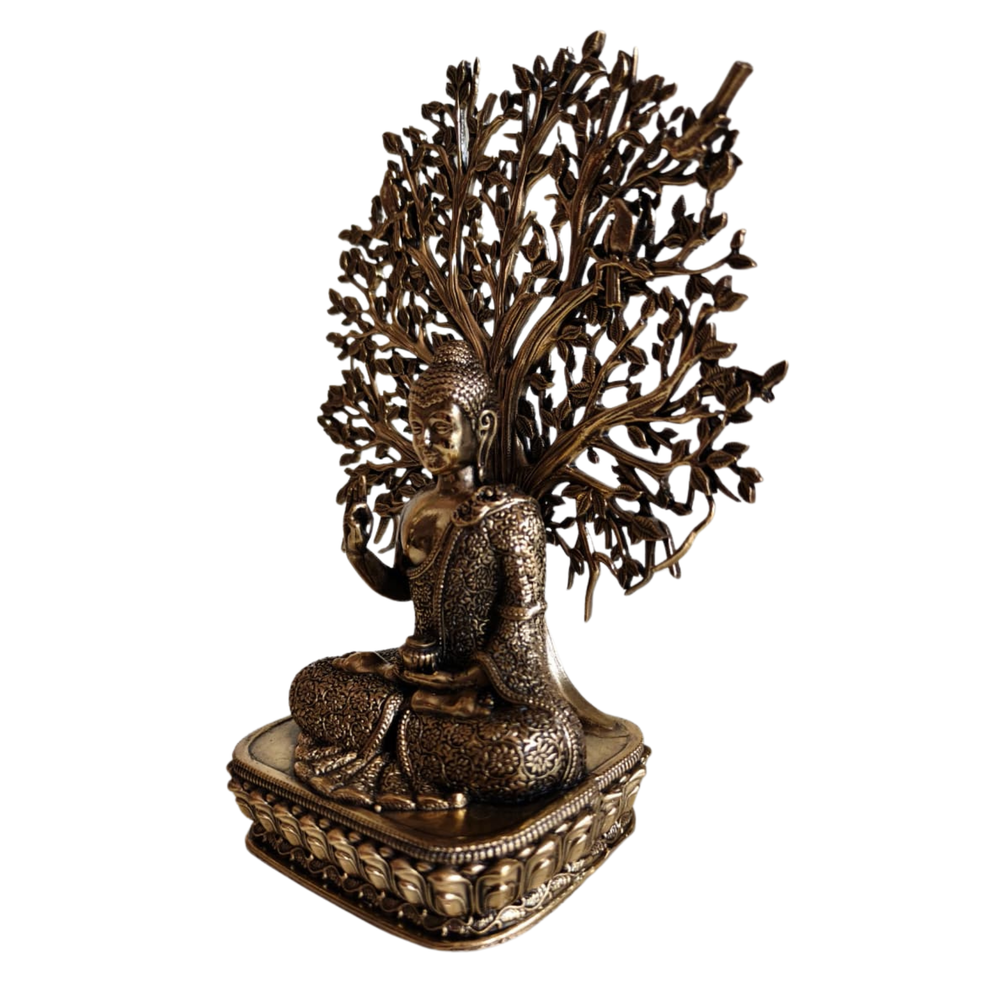 Brass Buddha Under Bodhi Tree Statue - Meditating Gautama Buddha   Brass Artwork