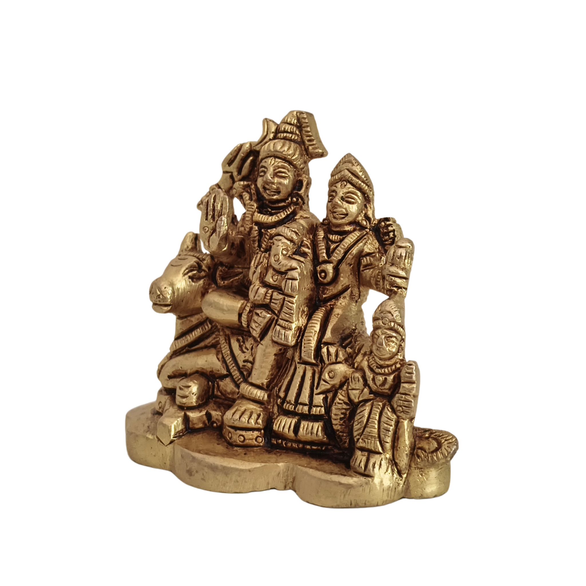 Brass Shiva Parivar Idol on Nandi – Divine Family for Harmony and Protection