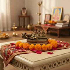 Brass Vishnu Ananta Shesha Statue – Lord Vishnu Resting with Goddess Lakshmi & Bhudevi   Brass Ware
