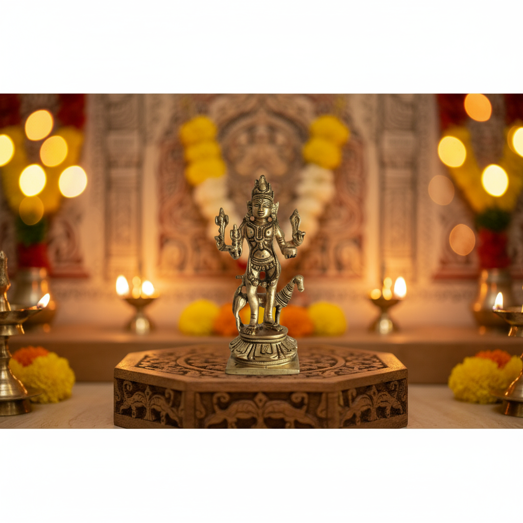 Powerful Brass Kala Bhairava Idol with Dog - Protector Deity Sculpture