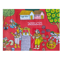 Hand-Painted Village Well & Daily Life Cheriyal Painting   Cheriyala Painting