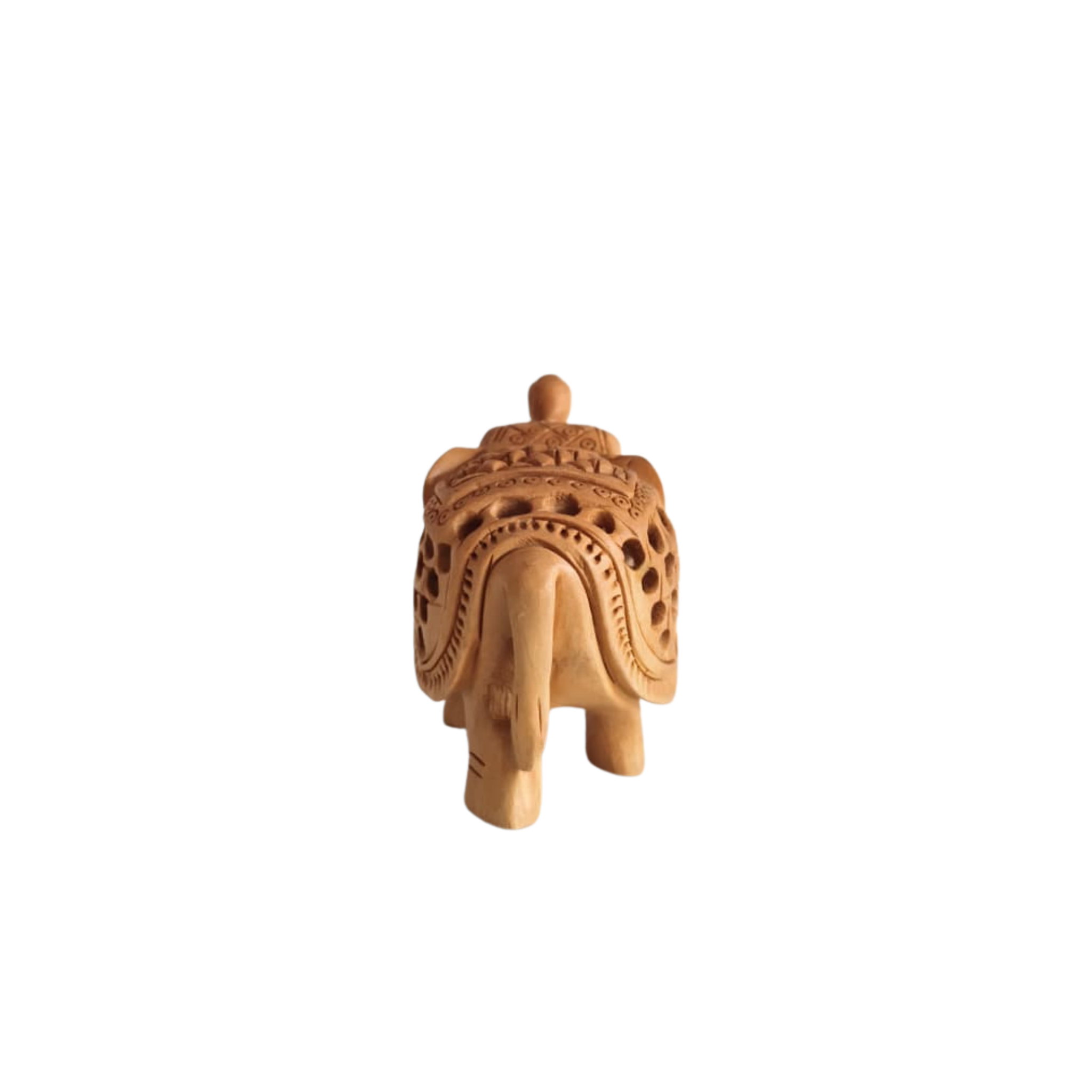 Intricately Carved Wooden Elephant Figurine with Filigree Design