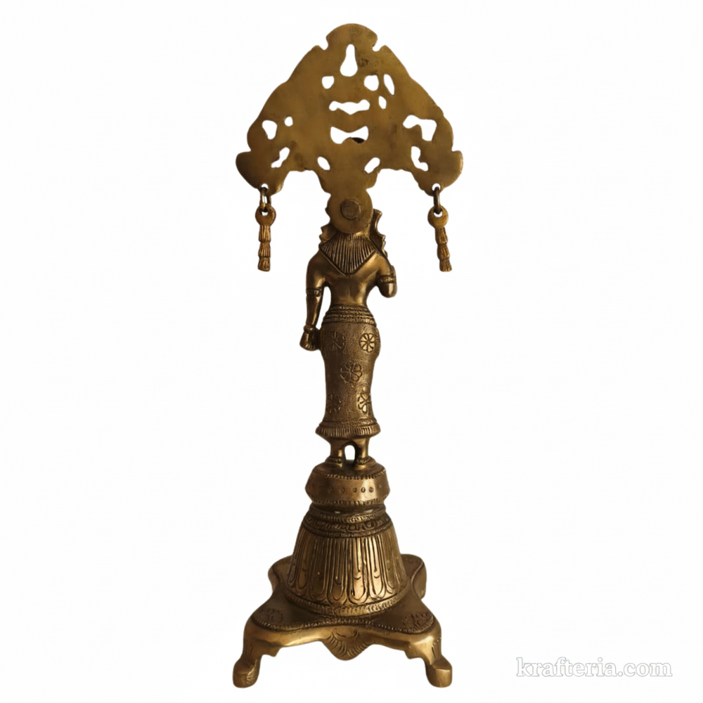 Brass Radha Idol with Prabhavali – Traditional Goddess Radha Standing Statue   Brass Artwork