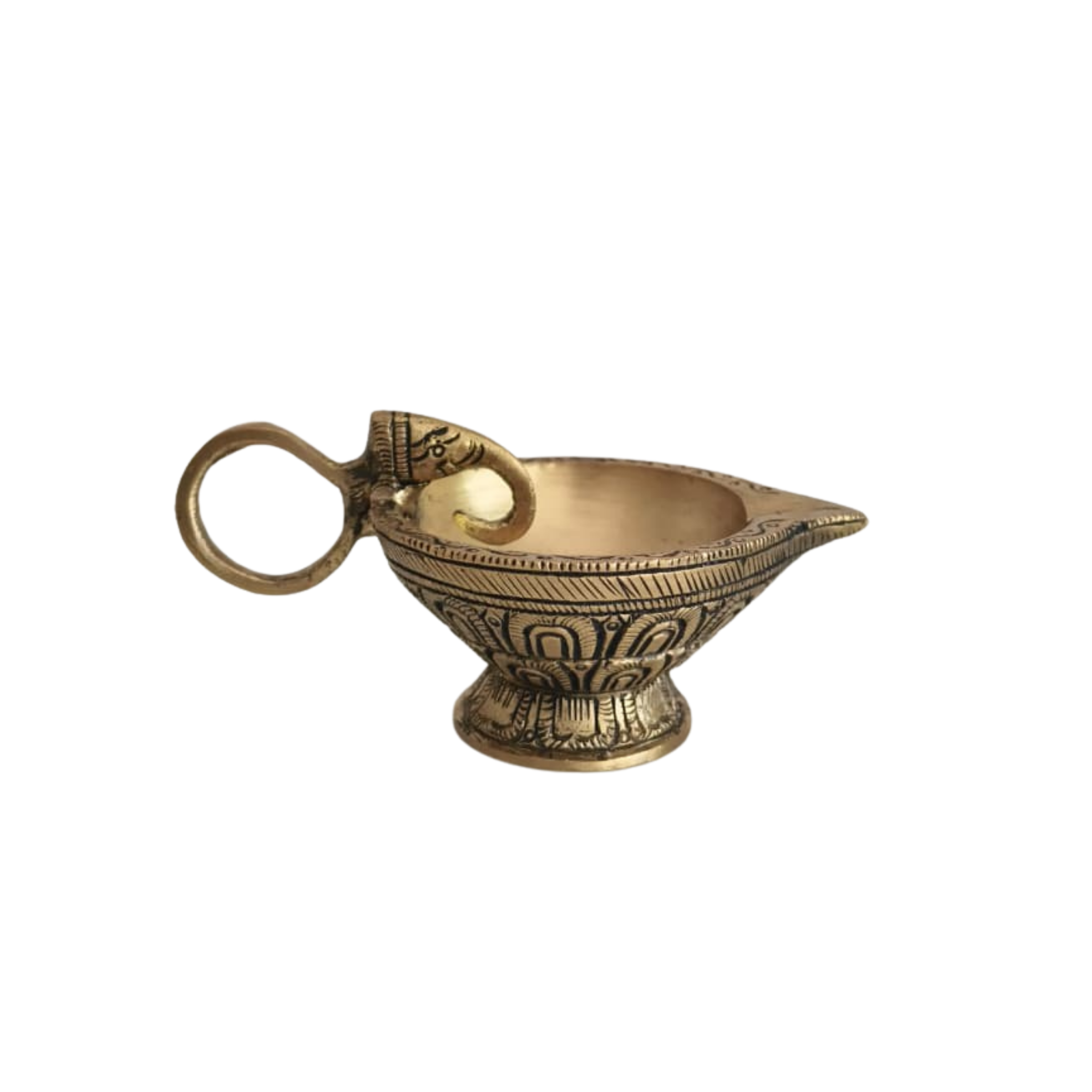 Pair Traditional Brass Oil Lamp (Diya) with Elephant Handle