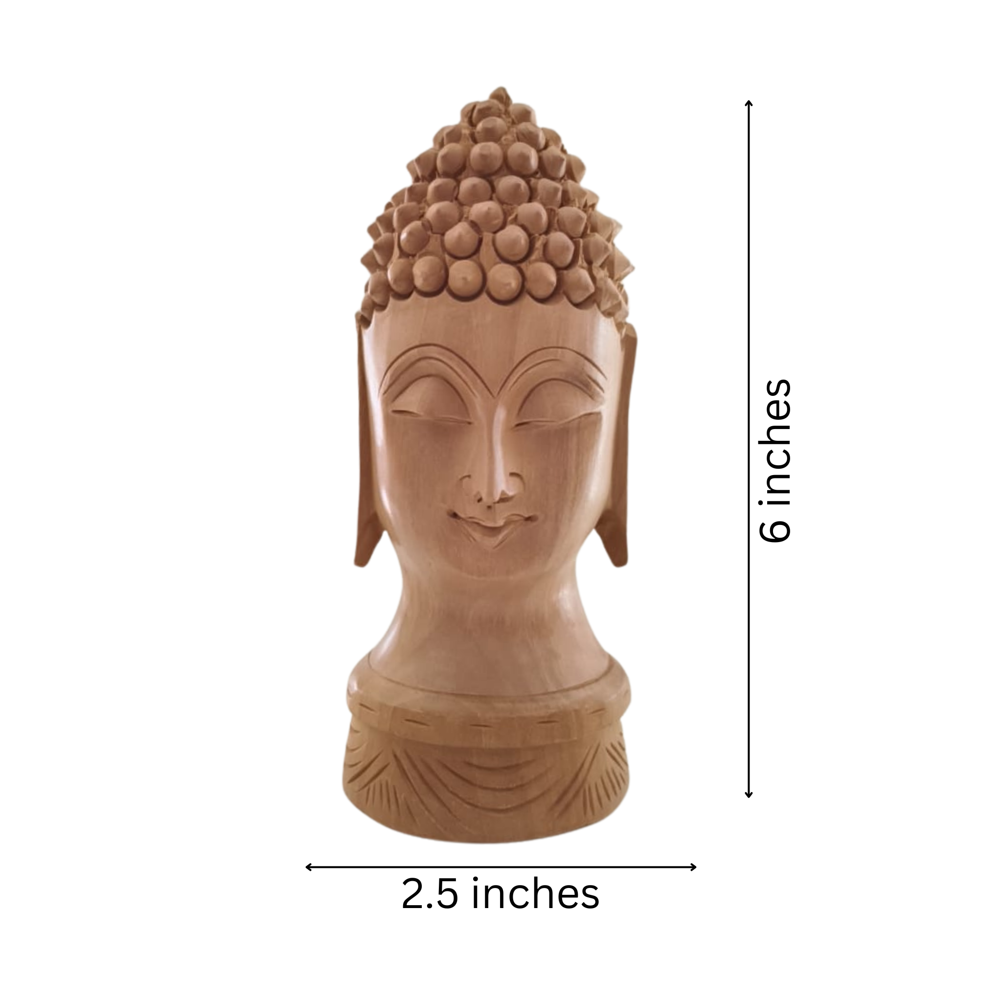 Buddha Wooden Head Statue | Hand-Carved Spiritual Decor