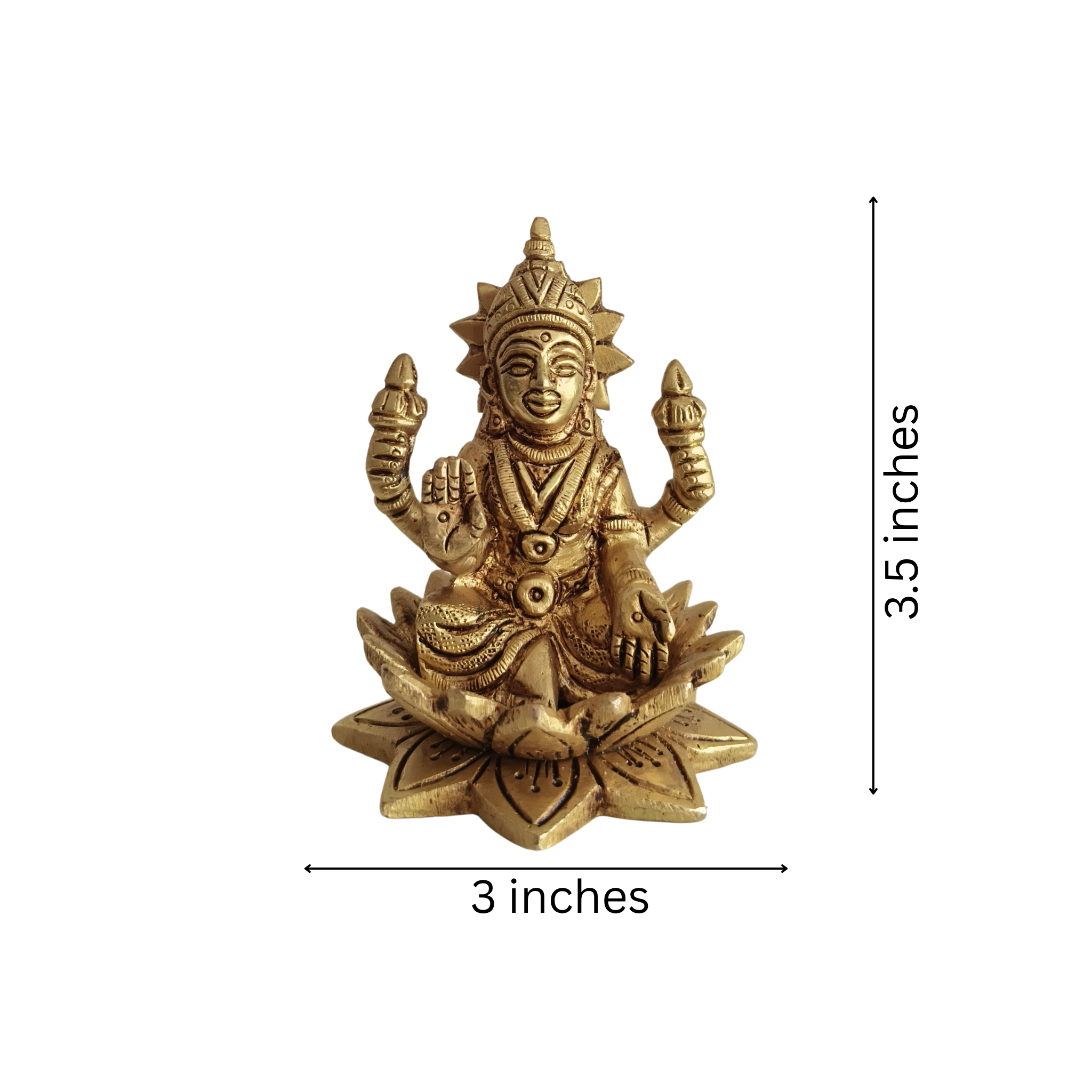 Miniature Golden Brass Idol of Goddess Lakshmi Seated on a Lotus