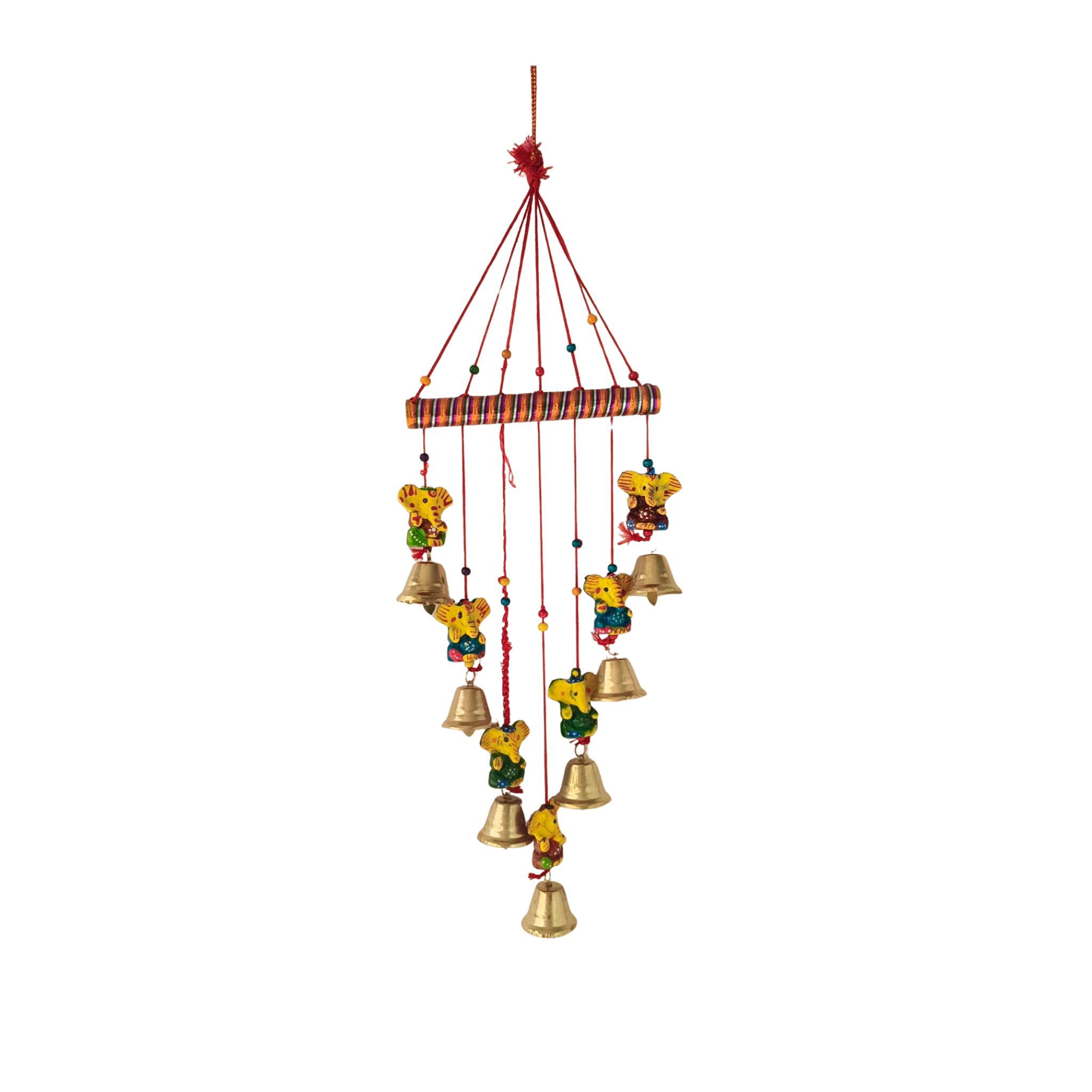 Hand-Painted Lord Ganesha and Golden Bell Wind Chime