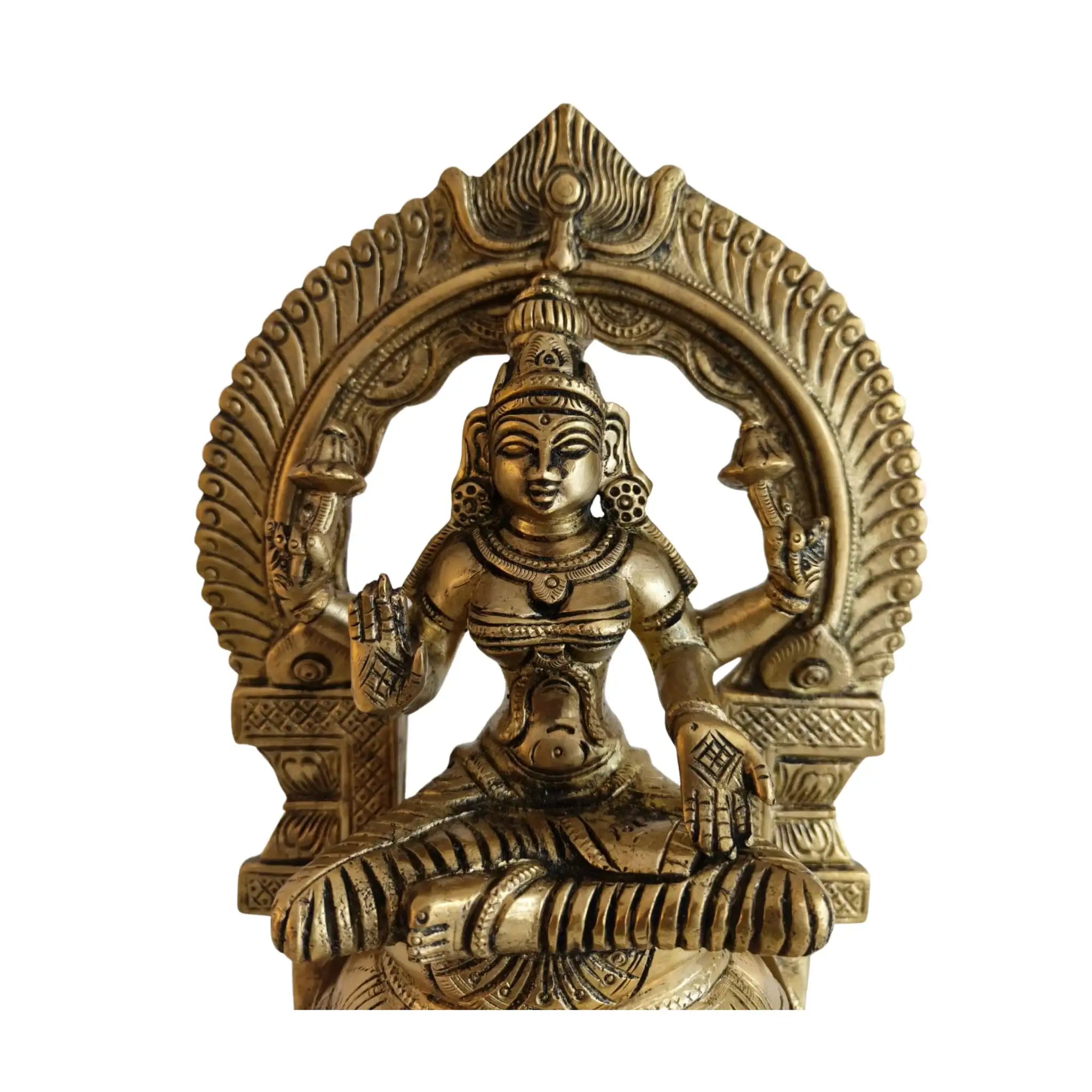 Majestic Brass Lakshmi Devi Idol - Seated Goddess Sculpture   Brass Ware