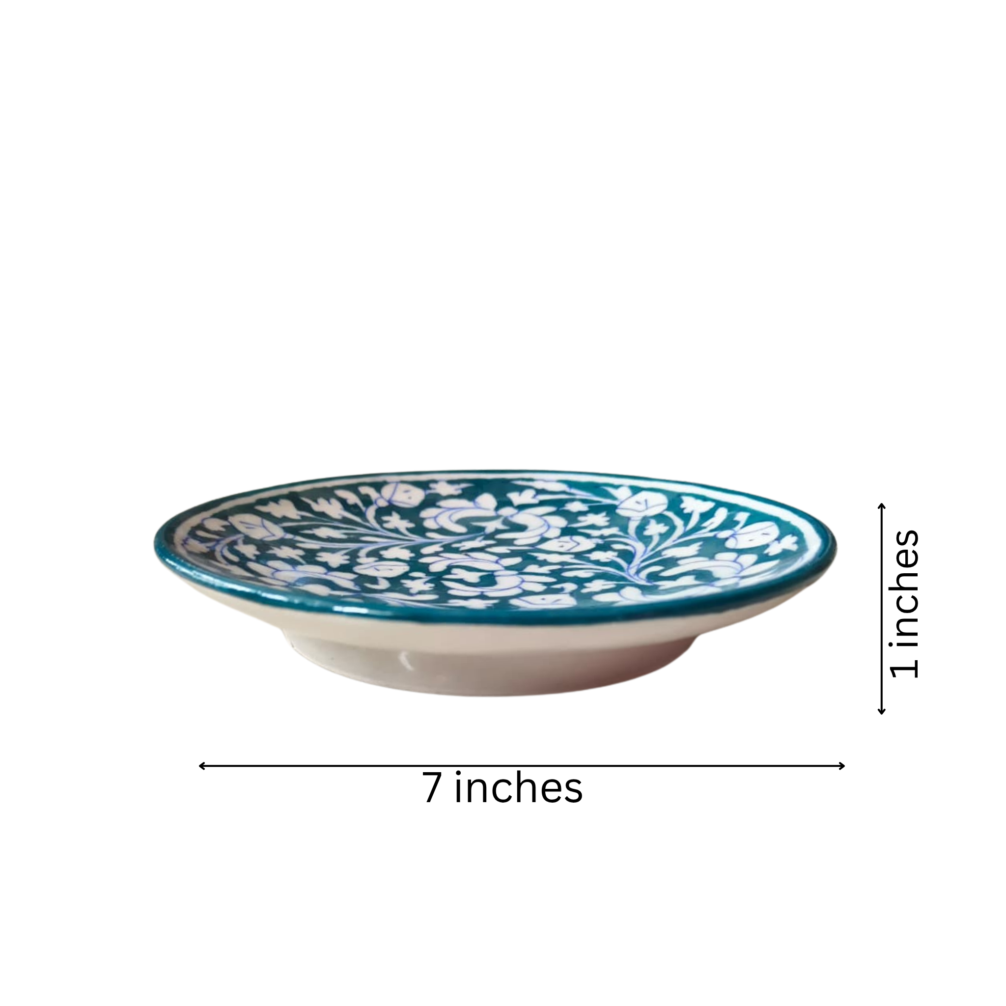 Hand-Painted Teal Blue Pottery Floral Wall Plate