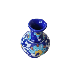 Miniature Blue Pottery Floral Vase | Hand-Painted Decorative Accent